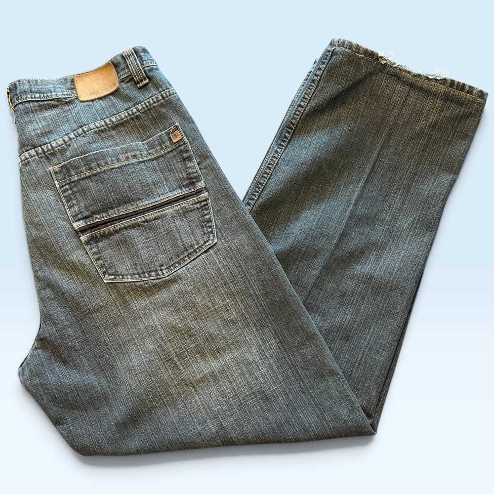 Royal Blue Jeans Mens 34x33 Black Baggy Fit Wide Leg Hip Hop y2k skater